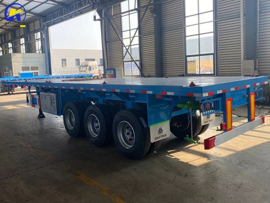 Em bom estado, 3 eixos 40FT 48FT Trailers de cama plana com e Jost duas velocidades de apoio perna