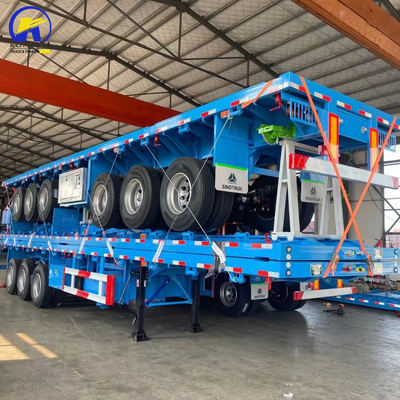 Em bom estado, 3 eixos 40FT 48FT Trailers de cama plana com e Jost duas velocidades de apoio perna