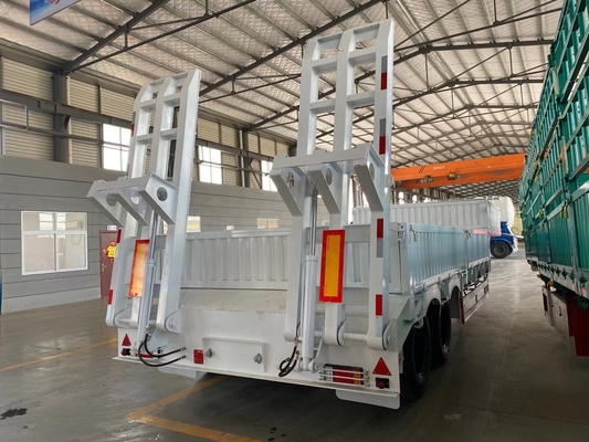 Trailer de cama baixa com rampa de parede lateral Lowboy Semi Trailer LED Light Extintor de incêndio