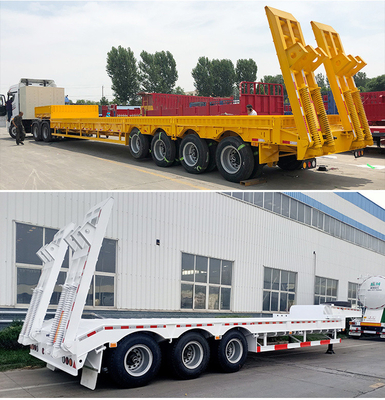 Sinotruk HOWO 3 eixos 60t Semi Lowbed Trailer com Rampa 7000-8000mm Base de rodas Flatbed