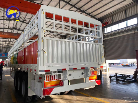 Flatbed Heavy Duty 3 Axles Fence Cargo Semi-trailer com uma peça 1m * 0.5m * 0.5m caixa de ferramentas