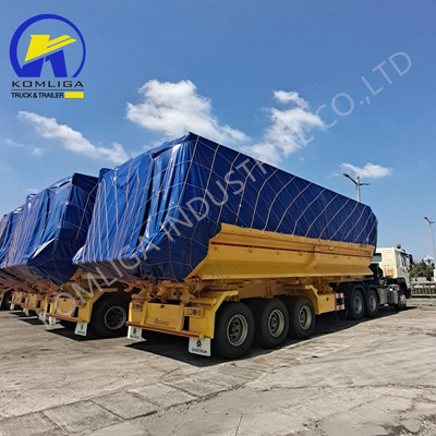 Pista de aço 1820mm U forma traseira camião hidráulico de descarga de carregamento semi-reboque 35cbm 3 eixos