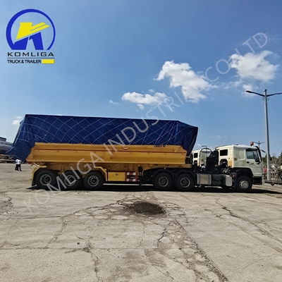 Pista de aço 1820mm U forma traseira camião hidráulico de descarga de carregamento semi-reboque 35cbm 3 eixos